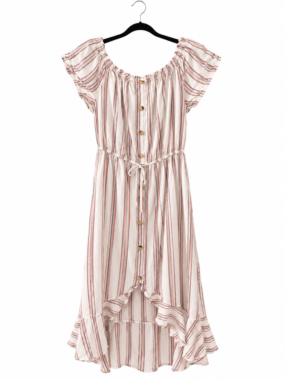 indulge Cream and Pink Striped Button-Front Casual Dress
